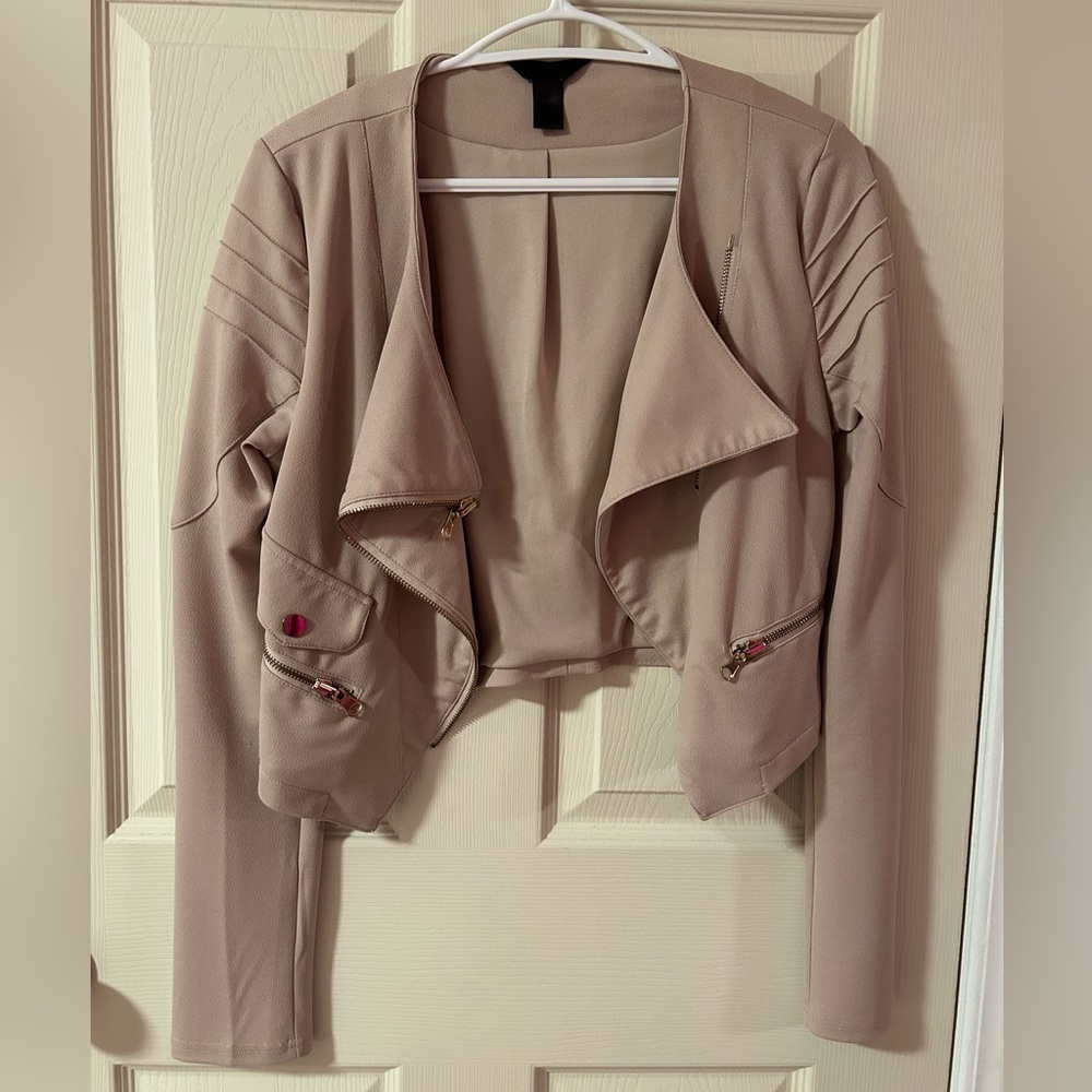 Women's Tan Cropped Long Sleeve Blouse